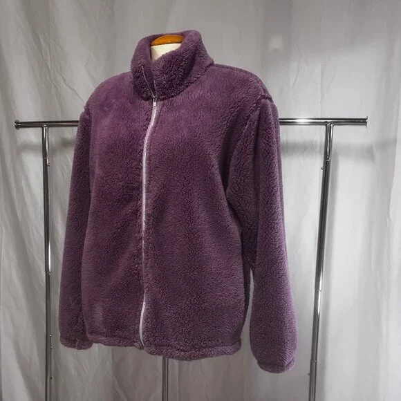 Mauve Teddy Zip-Up Jacket, Sz L NWOT - Picture 3 of 5